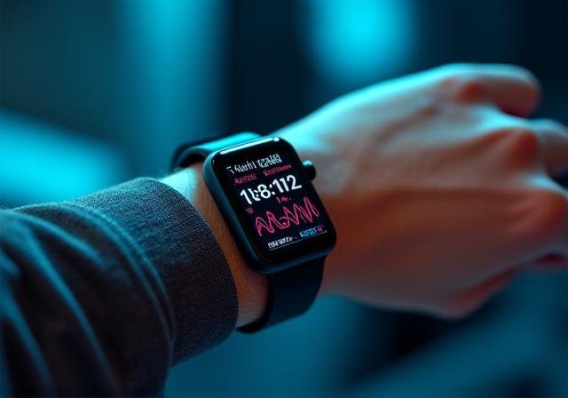 Next-generation smartwatch displaying biometric data heart rate and blood oxygen